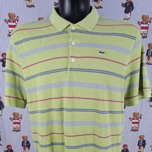 Lacoste green multicolor stripes casual preppy 3 button color SZ 7 polo shirt